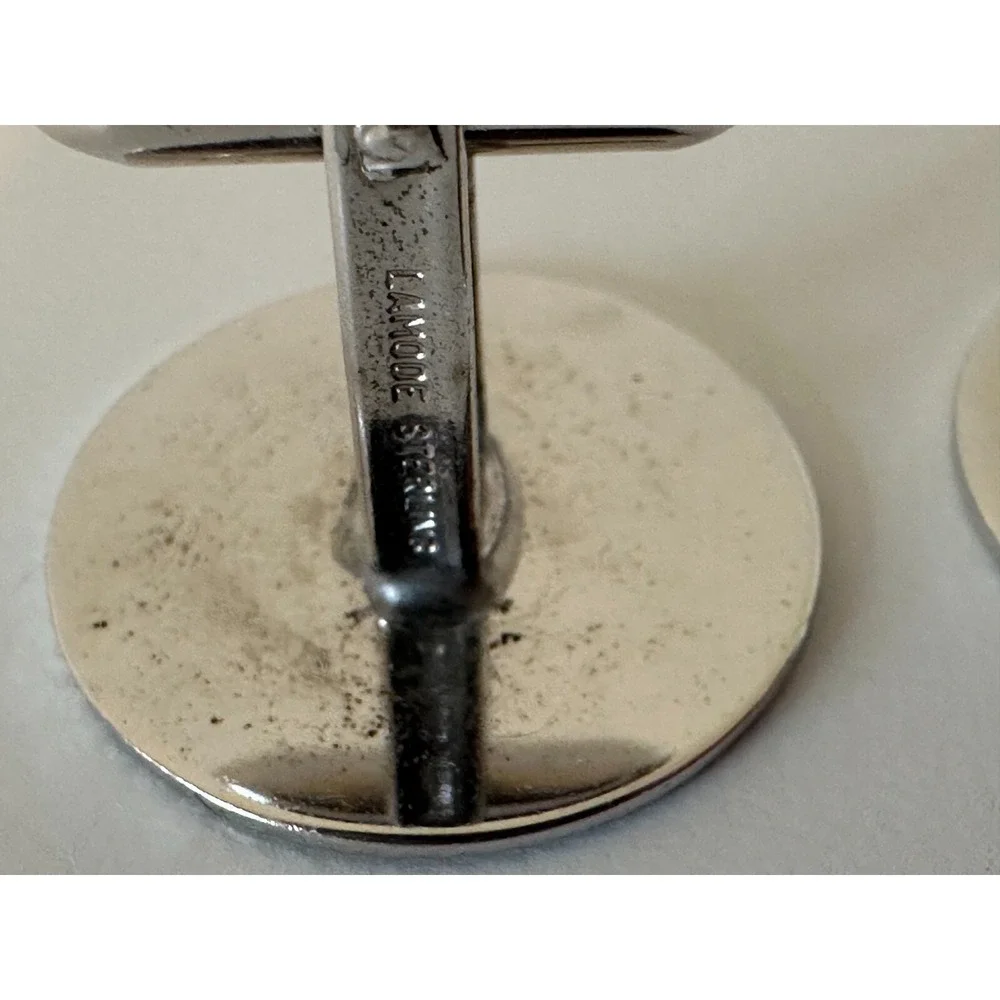 Lamode Sterling Silver Cufflinks Round Etched Edges Signed Circles 925